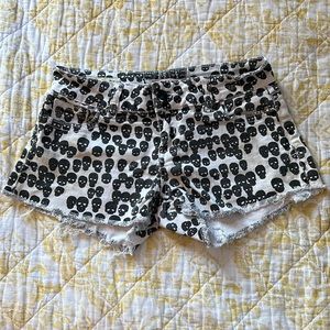 White and Black Skull Jean Shorts